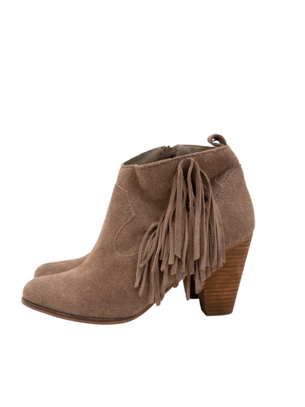 Steve Madden Brown Suede Leather Fringe Western Booties Chunky Heel 8.5 side zip